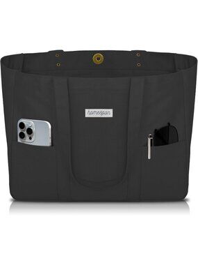 Women’s Black Everyday Tote Bag Pockets Laptop Sleeve Work Bag